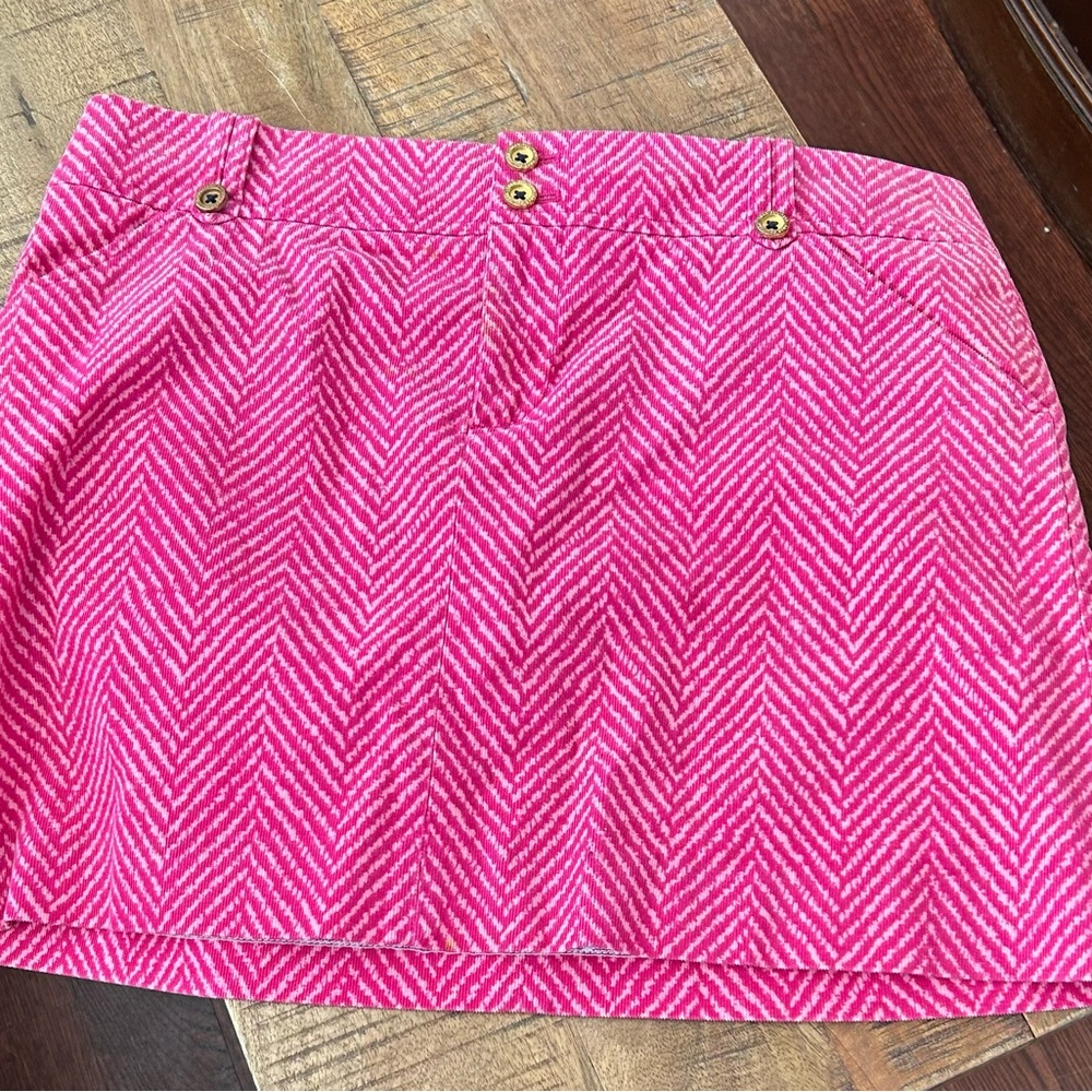 Lilly Pulitzer pink, herringbone, mini skirt
